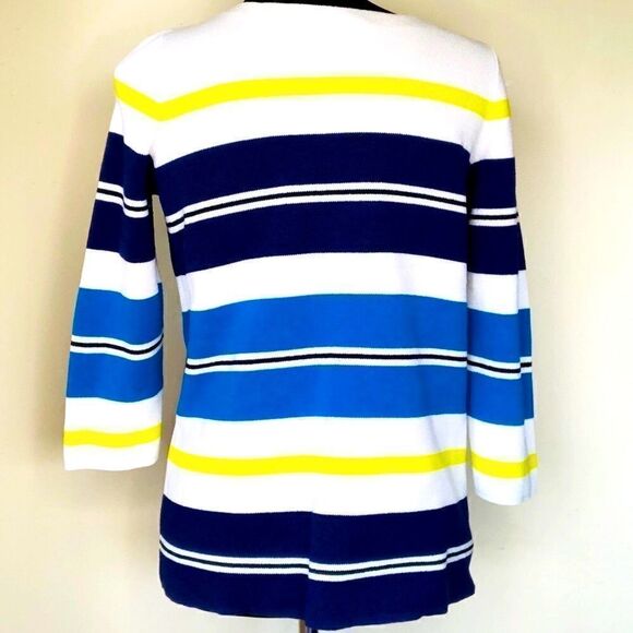 Ann Taylor LOFT 3/4 Sleeve Striped Sweater, White Blue Green - Picture 3 of 10